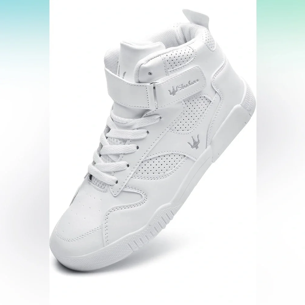 Mens All White Casual High Top Leather Sneakers size 9.5